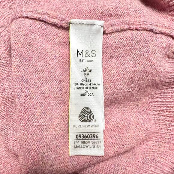 M&S Collection | Men | 100% Fine Lambs Wool Marled Pink Crew Sweater | Large - Picture 9 of 12